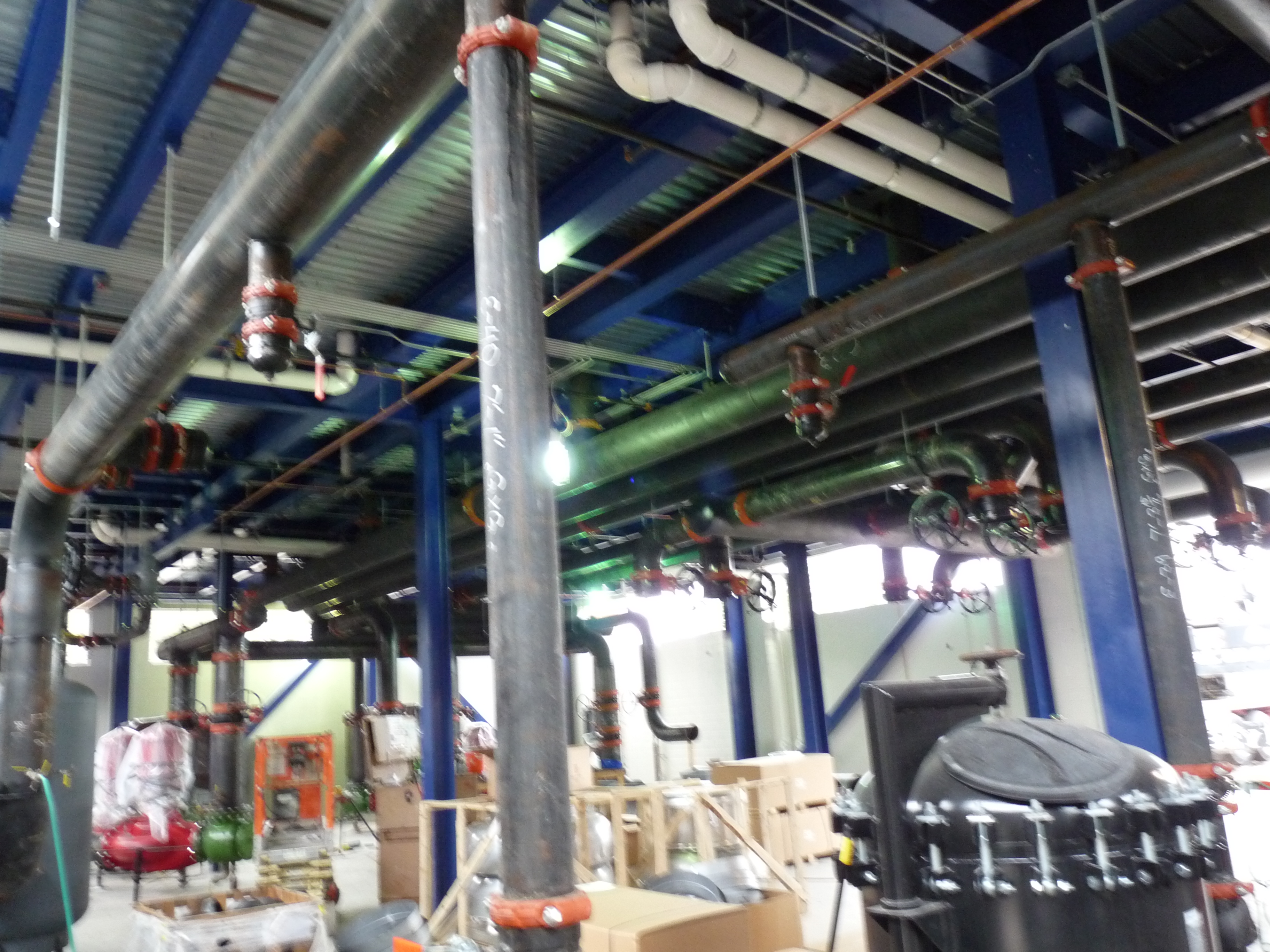 Mechanical room piping before coating